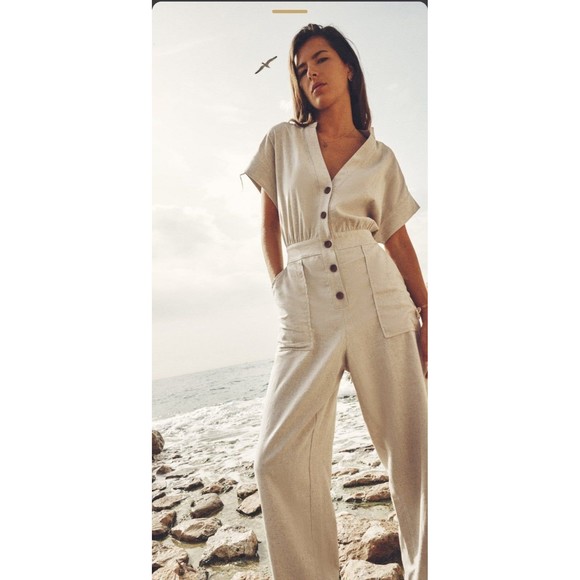 Zara long straight fit linen blend jumpsuit - Picture 2 of 9